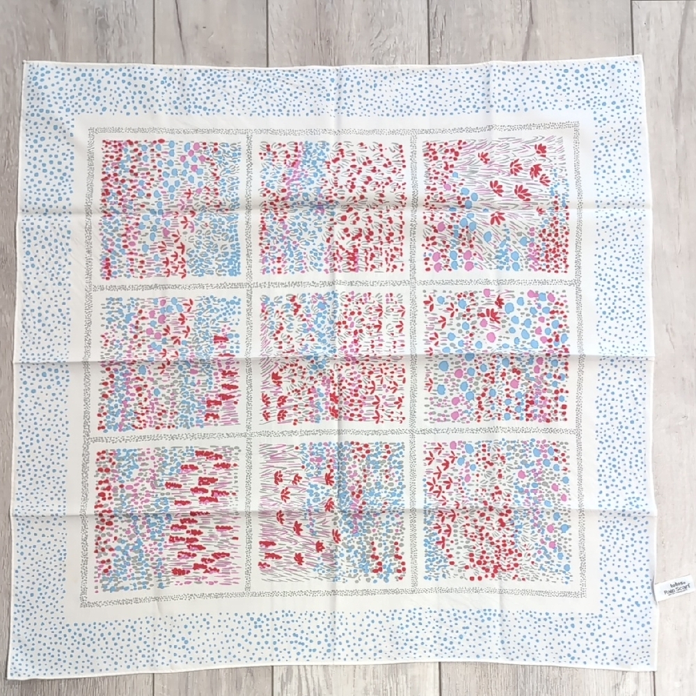 Vintage 1984 Totes Blue Polka Dot Flower Water Repellent Rain Scarf